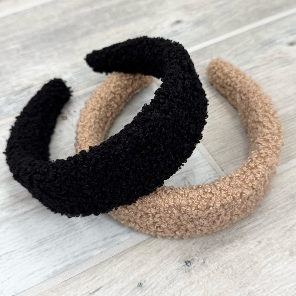 Plush Bouclé Padded Headband - Black & Beige